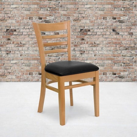 Ladder Back Natural Wood Restaurant Chair, Black Vinyl Seat, PK2 MPN:2-XU-DGW0005LAD-NAT-BLKV-GG