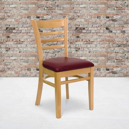 Natural Wood Chair-Burg Vinyl, PK2 MPN:2-XU-DGW0005LAD-NAT-BURV-GG
