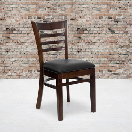 Ladder Back Walnut Wood Restaurant Chair, Black Vinyl Seat, PK2 MPN:2-XU-DGW0005LAD-WAL-BLKV-GG