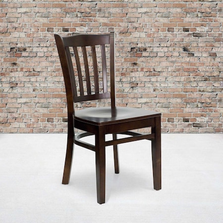HERCULES Series Vertical Slat Back Walnut Wood Restaurant Chair, PK2 MPN:2-XU-DGW0008VRT-WAL-GG