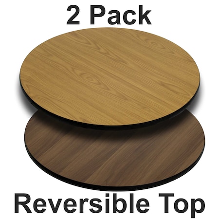 Round Reversible Top, Natural/Walnut, 42