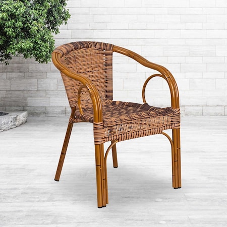 Brown Rattan Patio Chair with Dark Red Frame, PK3 MPN:3-SDA-AD632009D-1-GG