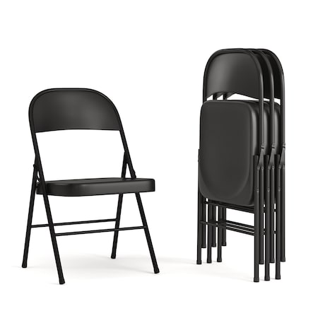 HERCULES Series Double Braced Black Metal Folding Chair, PK4 MPN:4-BD-F002-BK-GG