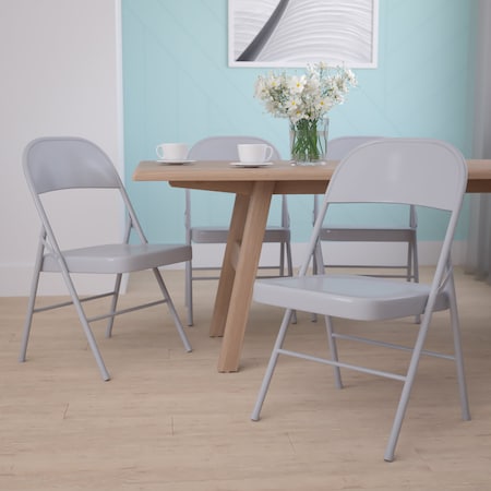 HERCULES Series Double Braced Gray Metal Folding Chair, PK4 MPN:4-BD-F002-GY-GG