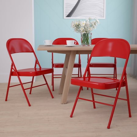 HERCULES Series Double Braced Red Metal Folding Chair, PK4 MPN:4-BD-F002-RED-GG