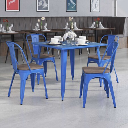 Blue Metal Stackable Chair with Wood Seat, PK4 MPN:4-CH-31230-BL-WD-GG
