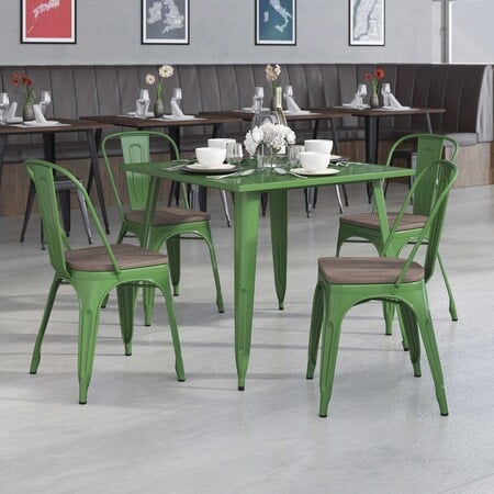 Green Metal Stackable Chair with Wood Seat, PK4 MPN:4-CH-31230-GN-WD-GG