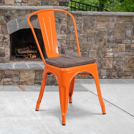 Orange Metal Stackable Chair with Wood Seat, PK4 MPN:4-CH-31230-OR-WD-GG