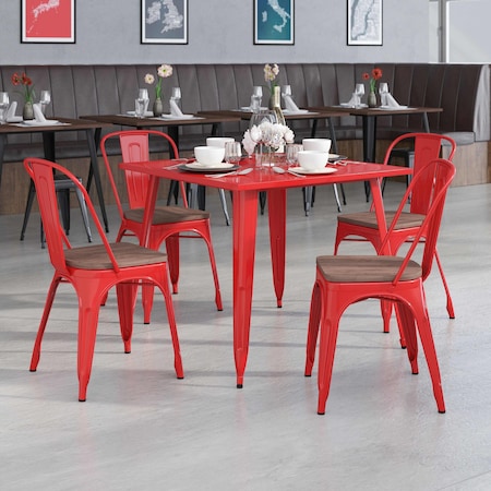 Red Metal Stackable Chair with Wood Seat, PK4 MPN:4-CH-31230-RED-WD-GG