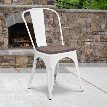 White Metal Stackable Chair with Wood Seat, PK4 MPN:4-CH-31230-WH-WD-GG
