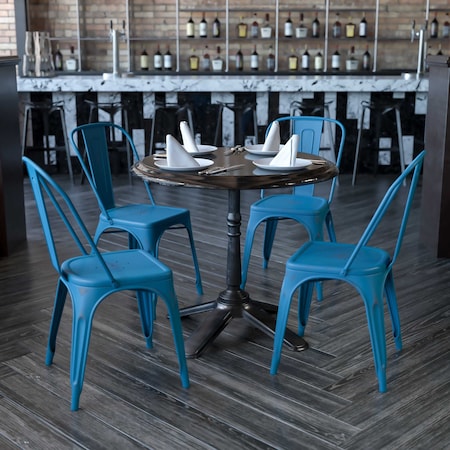 Distressed Antique Blue Metal Indoor-Outdoor Stackable Chair, PK4 MPN:4-ET-3534-AB-GG
