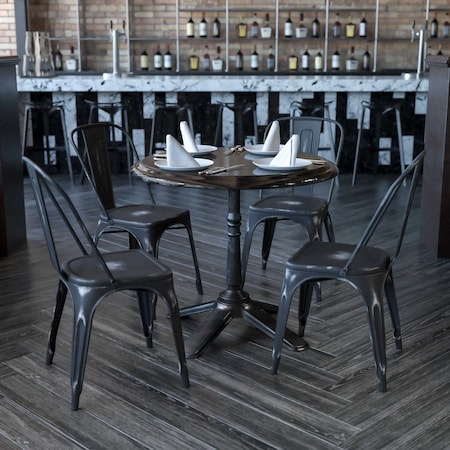 Distressed Black Metal Indoor-Outdoor Stackable Chair, PK4 MPN:4-ET-3534-BK-GG