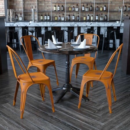 Distressed Orange Metal Indoor-Outdoor Stackable Chair, PK4 MPN:4-ET-3534-OR-GG