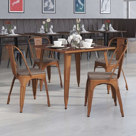 Copper Metal Stackable Chair with Wood Seat, PK4 MPN:4-ET-3534-POC-WD-GG