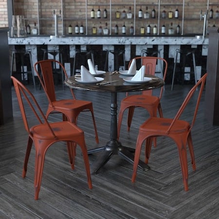 Distressed Kelly Red Metal Indoor-Outdoor Stackable Chair, PK4 MPN:4-ET-3534-RD-GG