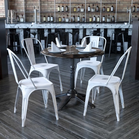 Distressed White Metal Indoor-Outdoor Stackable Chair, PK4 MPN:4-ET-3534-WH-GG