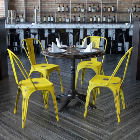 Distressed Yellow Metal Indoor-Outdoor Stackable Chair, PK4 MPN:4-ET-3534-YL-GG
