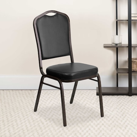 Black Vinyl Banquet Chair, PK4 MPN:4-FD-C01-GOLDVEIN-BK-VY-GG