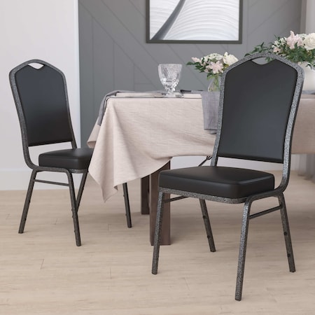Black Vinyl Banquet Chair, PK4 MPN:4-FD-C01-SILVERVEIN-BK-VY-GG