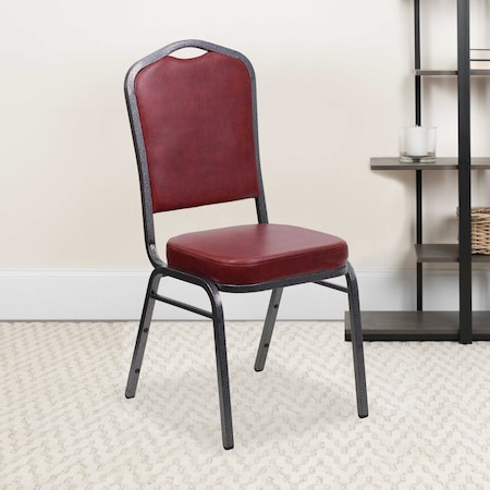 Burgundy Vinyl Banquet Chair, PK4 MPN:4-FD-C01-SILVERVEIN-BURG-VY-GG