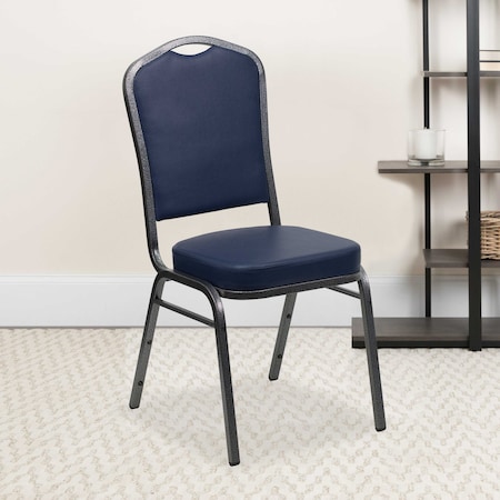 Navy Vinyl Banquet Chair, PK4 MPN:4-FD-C01-SILVERVEIN-NY-VY-GG