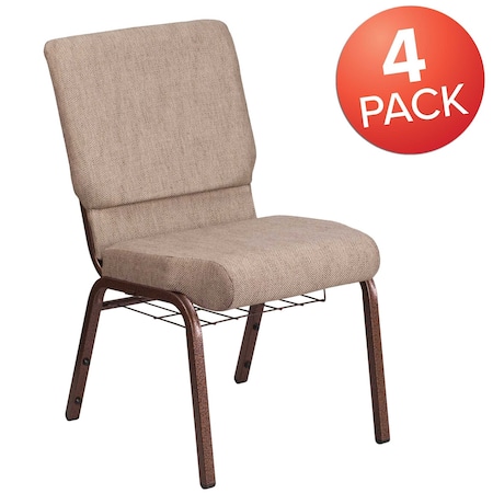 Beige Fabric Church Chair, PK4 MPN:4-FD-CH02185-CV-BGE1-BAS-GG