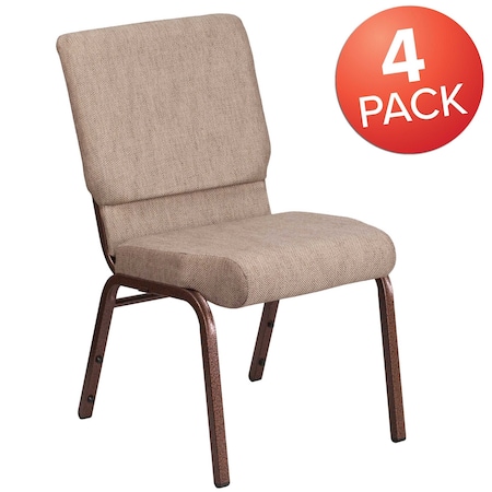 Beige Fabric Church Chair, PK4 MPN:4-FD-CH02185-CV-BGE1-GG