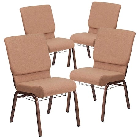 Caramel Fabric Church Chair, PK4 MPN:4-FD-CH02185-CV-BN-BAS-GG