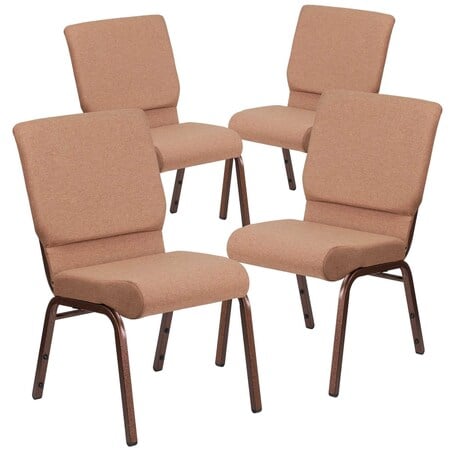 Caramel Fabric Church Chair, PK4 MPN:4-FD-CH02185-CV-BN-GG