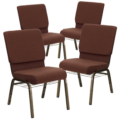 Brown Fabric Church Chair, PK4 MPN:4-FD-CH02185-GV-10355-BAS-GG