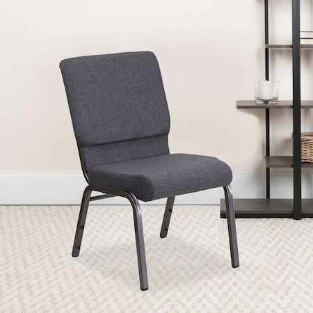 Dark Gray Fabric Church Chair, PK4 MPN:4-FD-CH02185-SV-DKGY-GG
