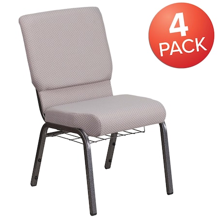 Gray Dot Fabric Church Chair, PK4 MPN:4-FD-CH02185-SV-GYDOT-BAS-GG