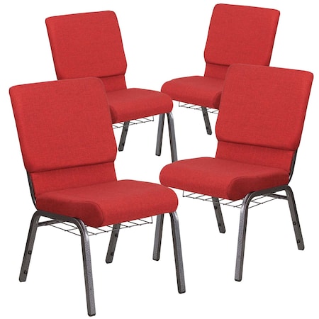 Red Fabric Church Chair, PK4 MPN:4-FD-CH02185-SV-RED-BAS-GG