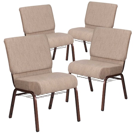 Beige Fabric Church Chair, PK4 MPN:4-FD-CH0221-4-CV-BGE1-BAS-GG