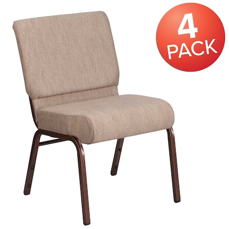 Beige Fabric Church Chair, PK4 MPN:4-FD-CH0221-4-CV-BGE1-GG