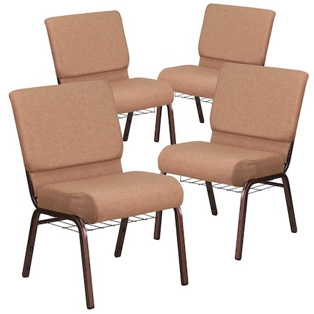 Caramel Fabric Church Chair, PK4 MPN:4-FD-CH0221-4-CV-BN-BAS-GG