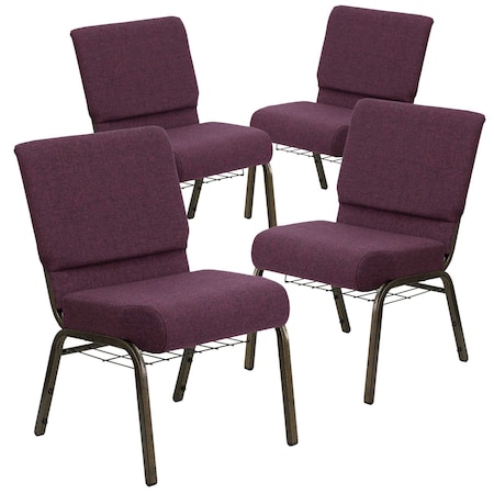 Plum Fabric Church Chair, PK4 MPN:4-FD-CH0221-4-GV-005-BAS-GG
