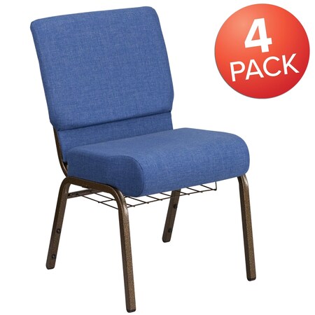 Blue Fabric Church Chair, PK4 MPN:4-FD-CH0221-4-GV-BLUE-BAS-GG