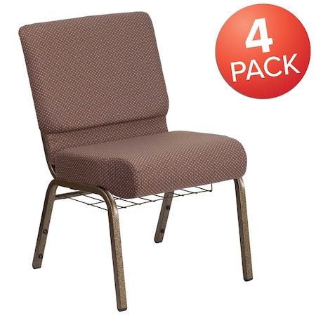 Brown Dot Fabric Church Chair, PK4 MPN:4-FD-CH0221-4-GV-BNDOT-BAS-GG