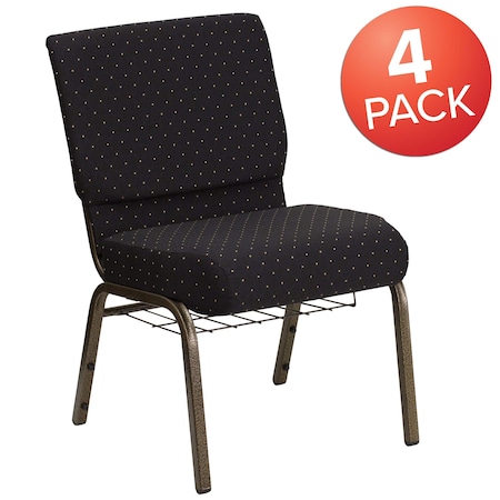 Black Dot Fabric Church Chair, PK4 MPN:4-FD-CH0221-4-GV-S0806-BAS-GG