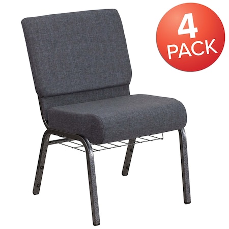 Dark Gray Fabric Church Chair, PK4 MPN:4-FD-CH0221-4-SV-DKGY-BAS-GG