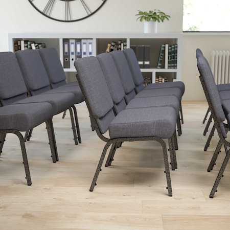 Dark Gray Fabric Church Chair, PK4 MPN:4-FD-CH0221-4-SV-DKGY-GG