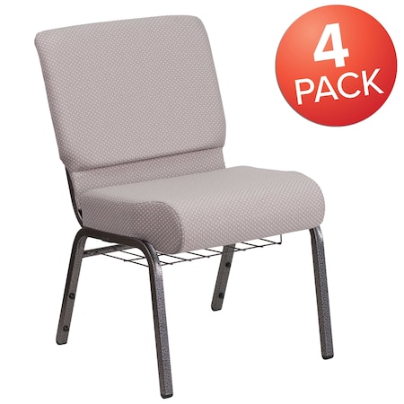 Gray Dot Fabric Church Chair, PK4 MPN:4-FD-CH0221-4-SV-GYDOT-BAS-GG