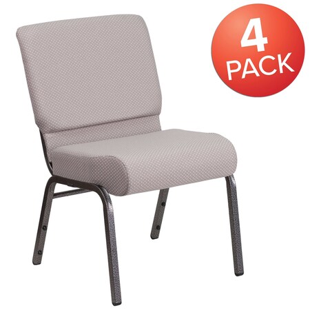 Gray Dot Fabric Church Chair, PK4 MPN:4-FD-CH0221-4-SV-GYDOT-GG