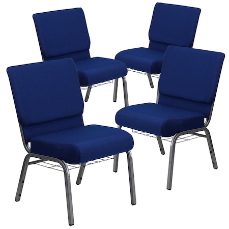 Navy Blue Fabric Church Chair, PK4 MPN:4-FD-CH0221-4-SV-NB24-BAS-GG