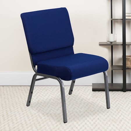 Navy Blue Fabric Church Chair, PK4 MPN:4-FD-CH0221-4-SV-NB24-GG