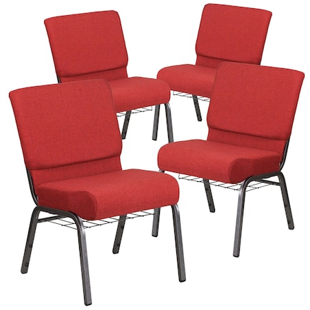 Crimson Fabric Church Chair, PK4 MPN:4-FD-CH0221-4-SV-RED-BAS-GG
