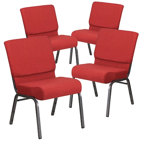 Crimson Fabric Church Chair, PK4 MPN:4-FD-CH0221-4-SV-RED-GG