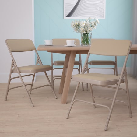 Beige Vinyl Folding Chair, PK4 MPN:4-HA-MC309AV-BGE-GG