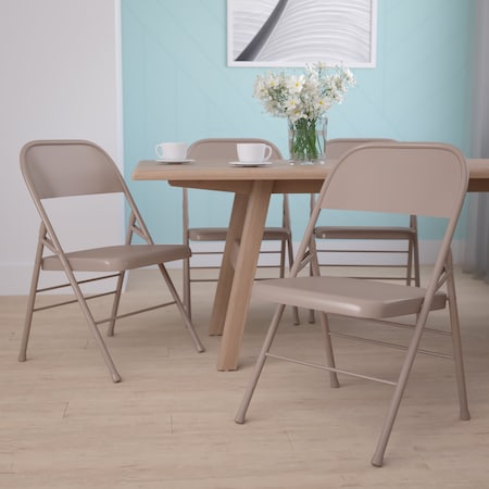 Beige Metal Folding Chair, PK4 MPN:4-HF3-MC-309AS-BGE-GG